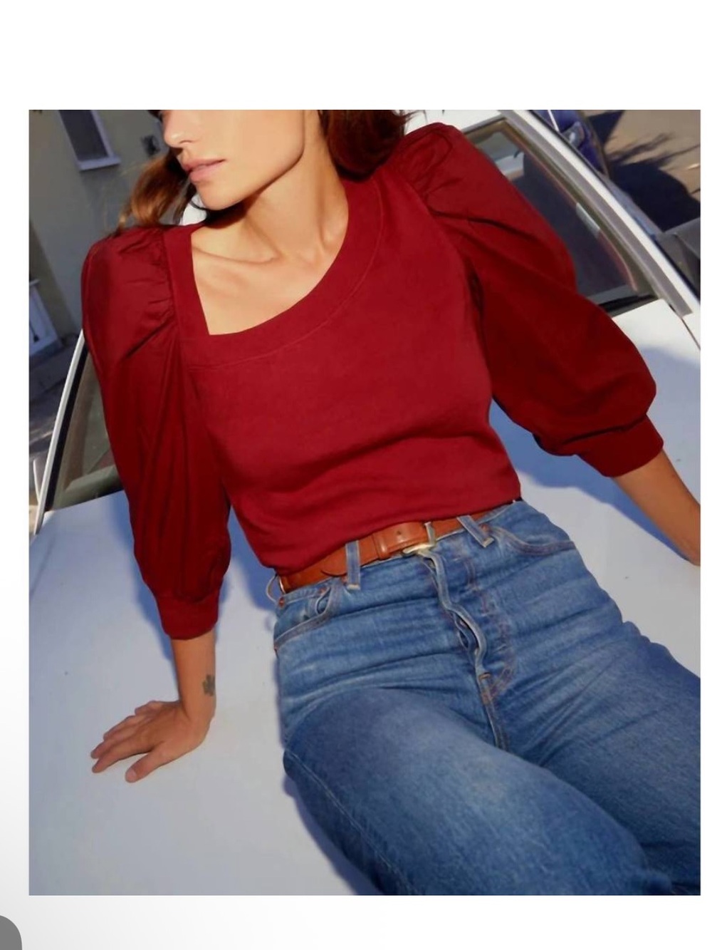 Nation Ltd Tori Puff Sleeve Cotton Poplin Top in Ruby Size Small 🌷 (LIKE NEW)